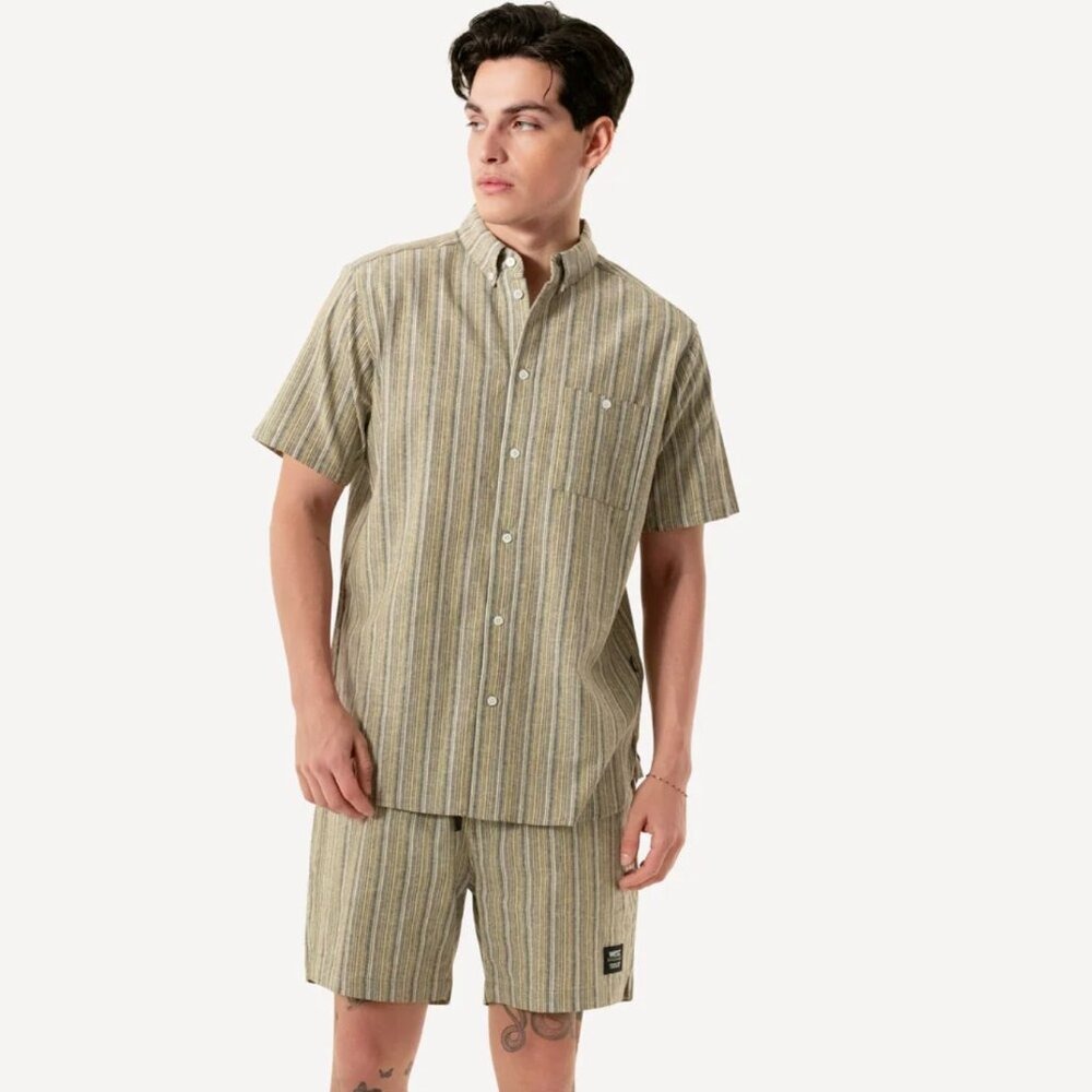 WeSC Austin Shorts Yarn-Dye Mini Vertical Stripes Linen Blend Pull-on Unisex
